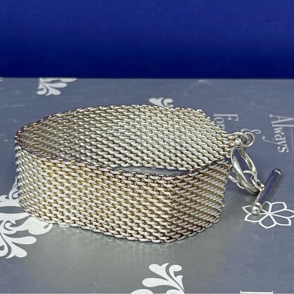 Sterling Silver Mesh Gold / Silver Toggle Closure Bracelet - Picture 1 of 12